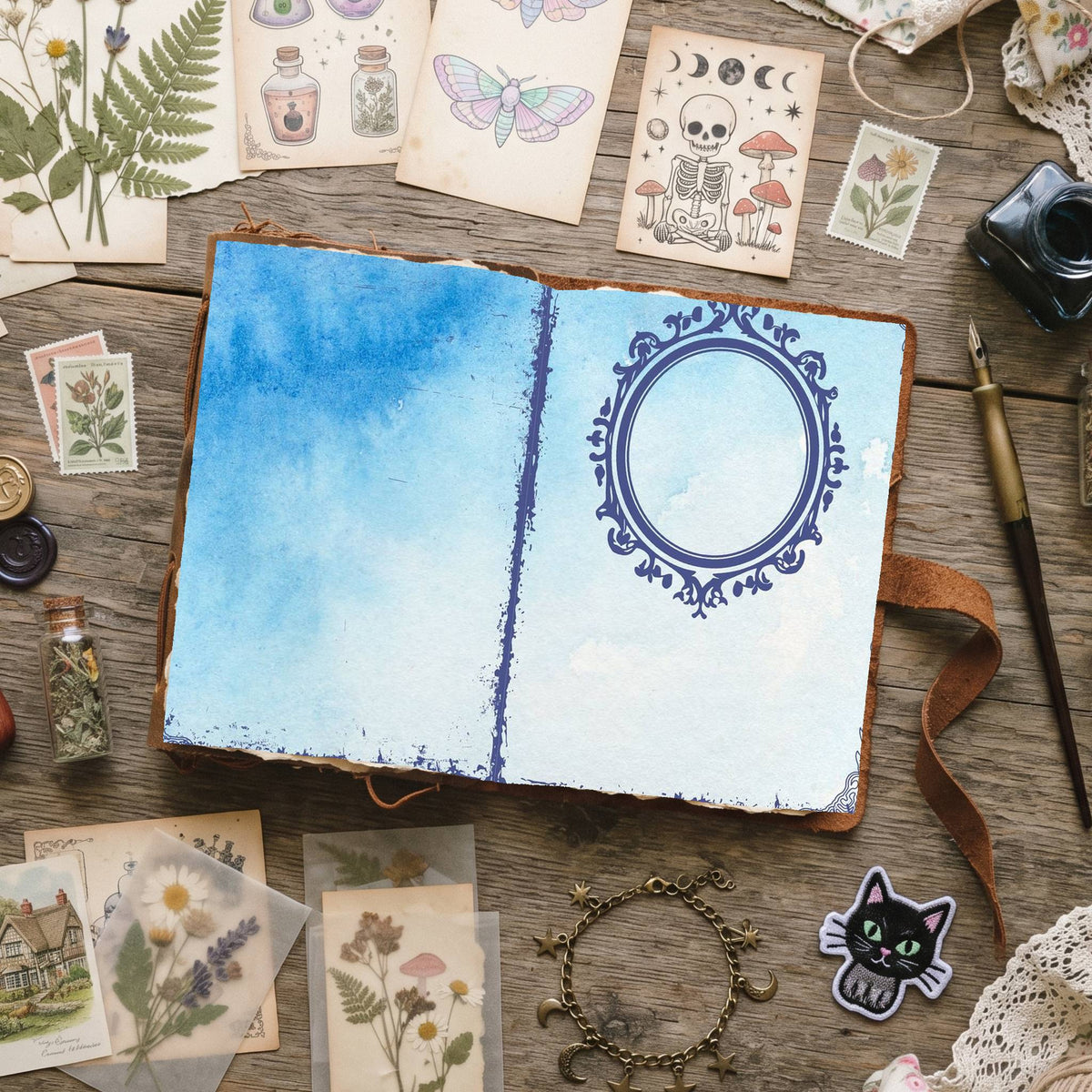 Blue Watercolor Distressed Blank And Lined Digital Papers