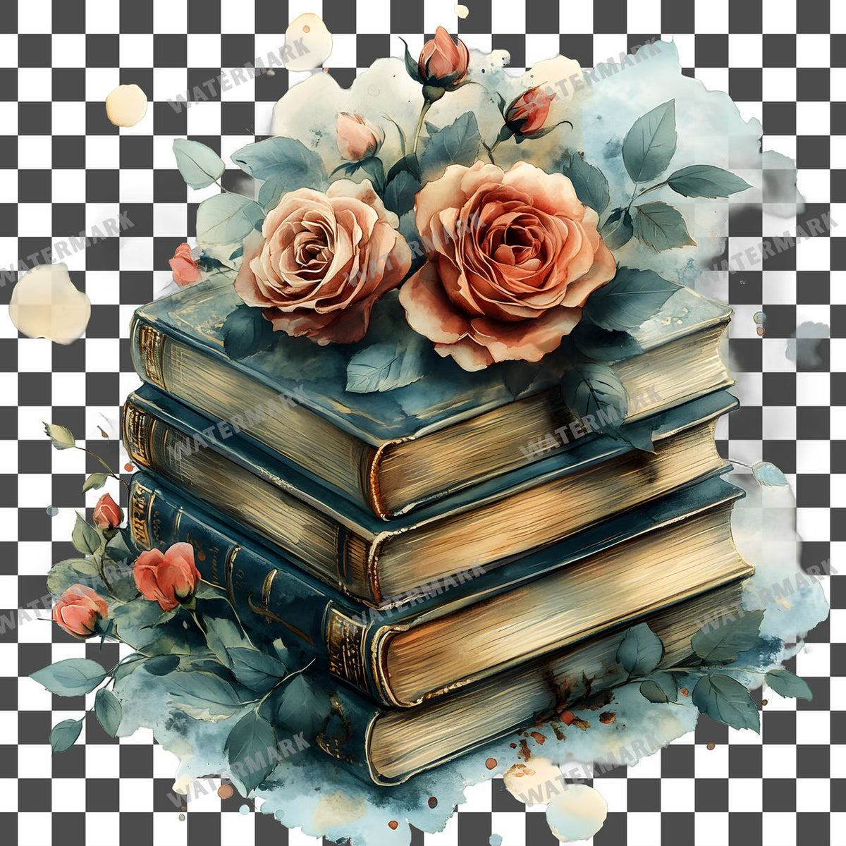 Book And Roses clipart PNG on a transparent background, design 16