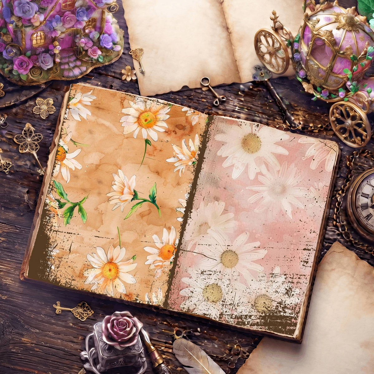 Daisy Flowers Digital Papers