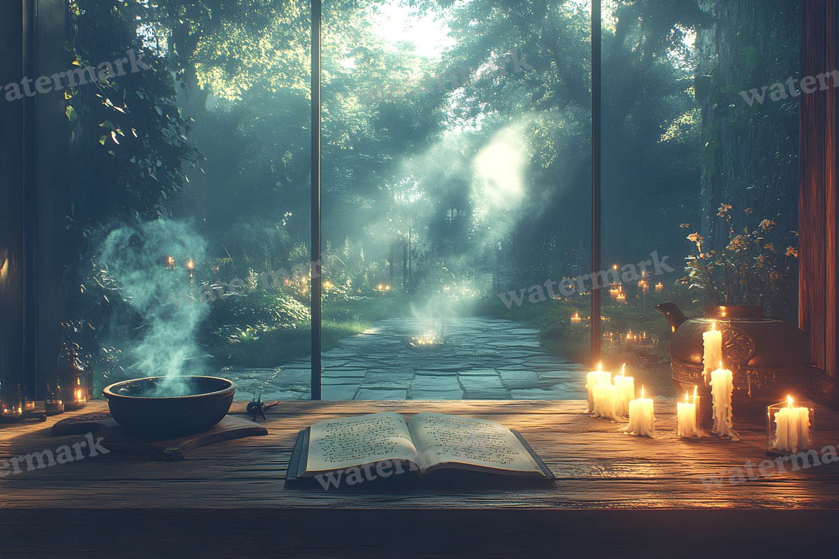 Dimly Lit Spellbook Room Backdrop Images