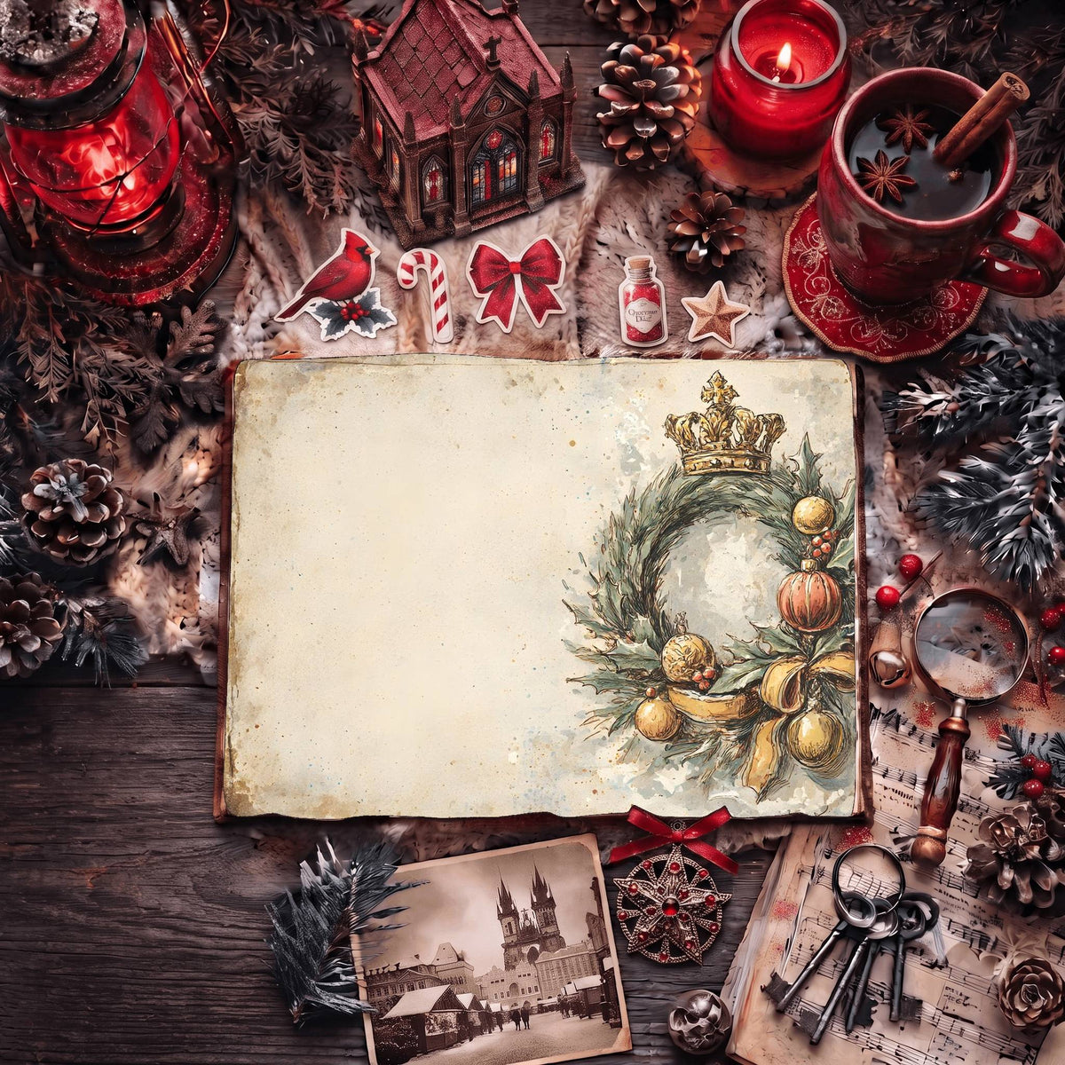 Festive Holiday Wreath Digital Papers