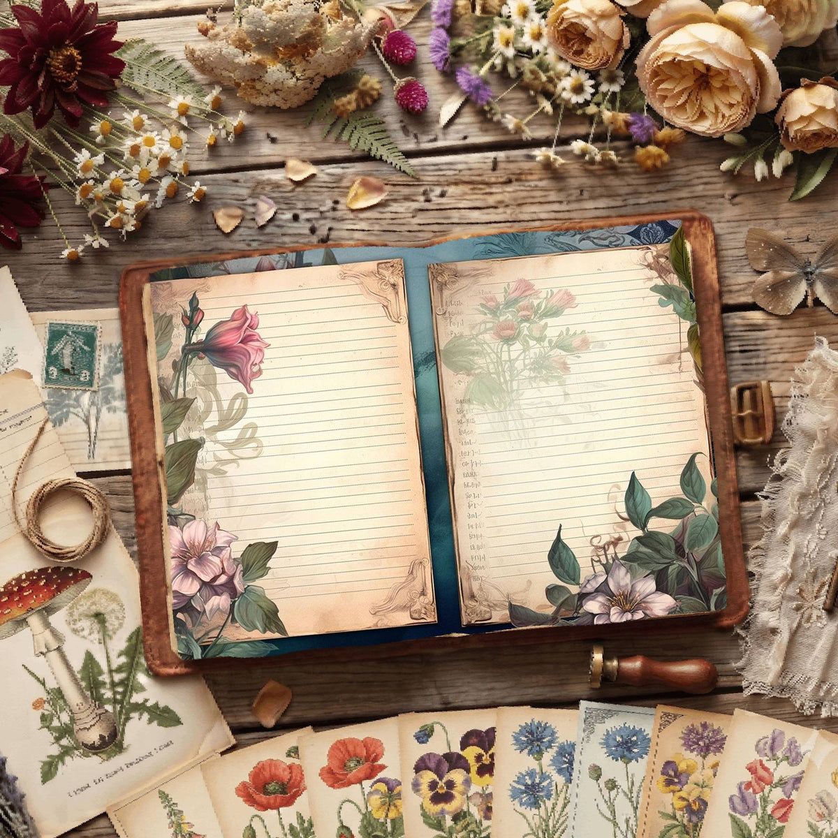 Floral Lined Digital Papers