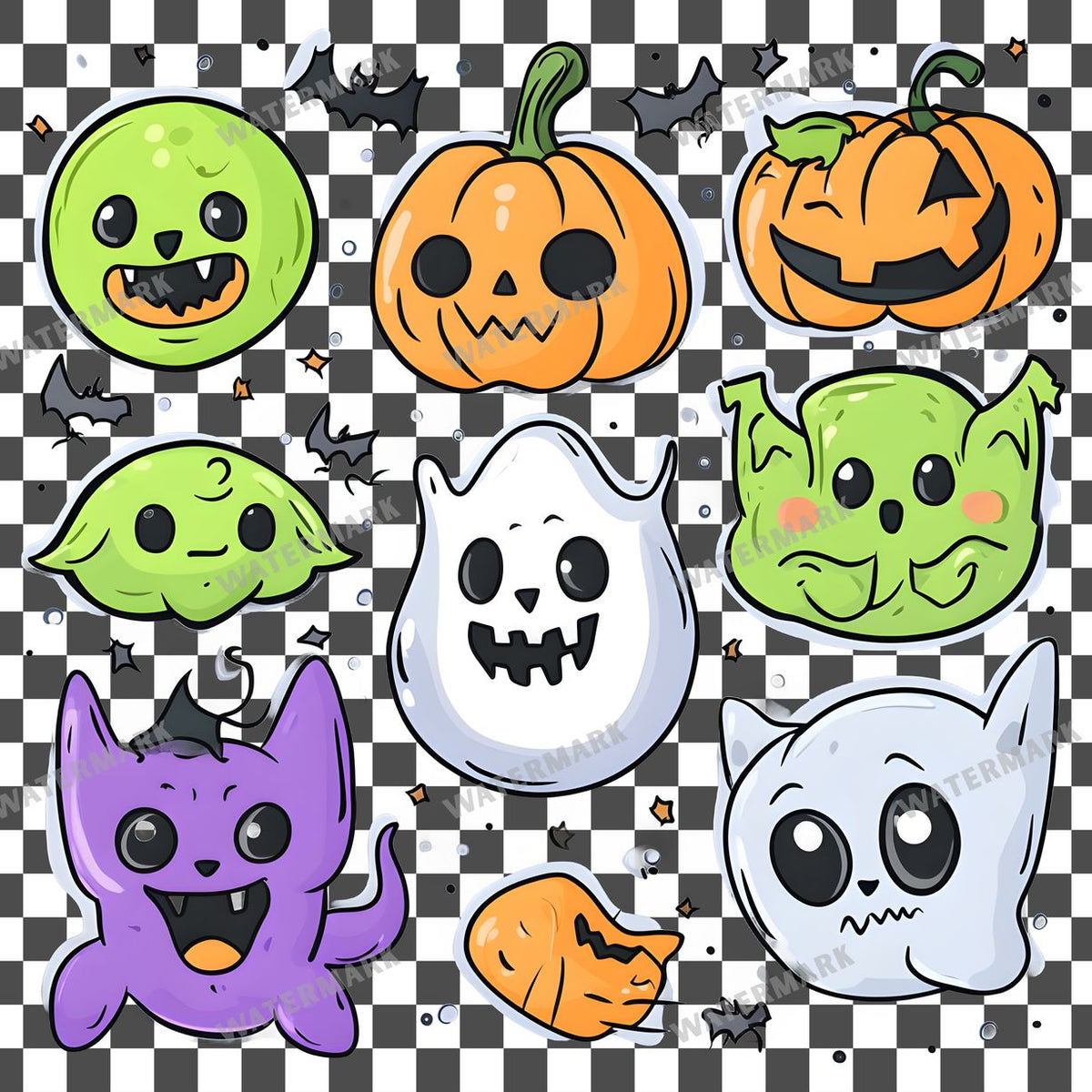 Halloween Kawaii Style Clipart Pngs