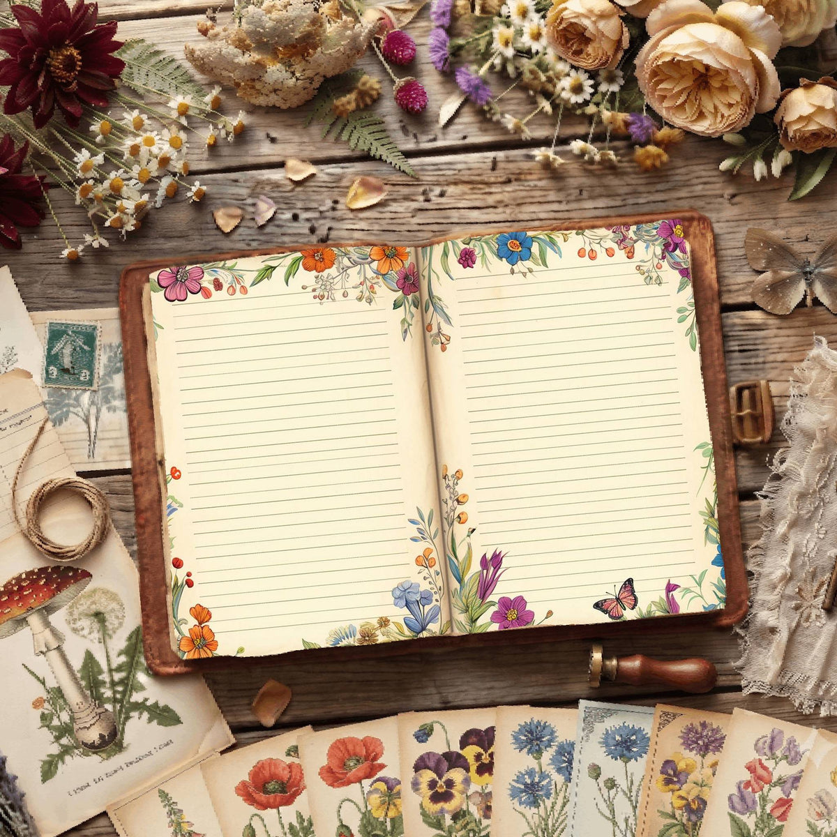 Lined Floral Digital Papers