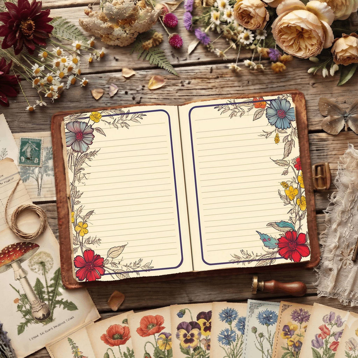Lined Floral Digital Papers