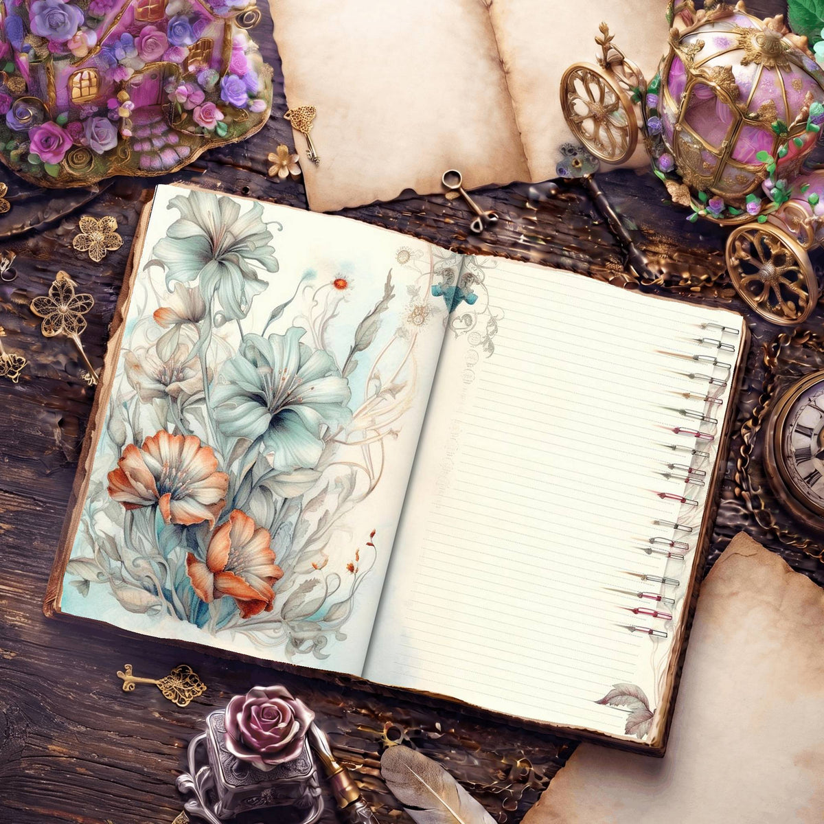 Lined Flower Digital Papers