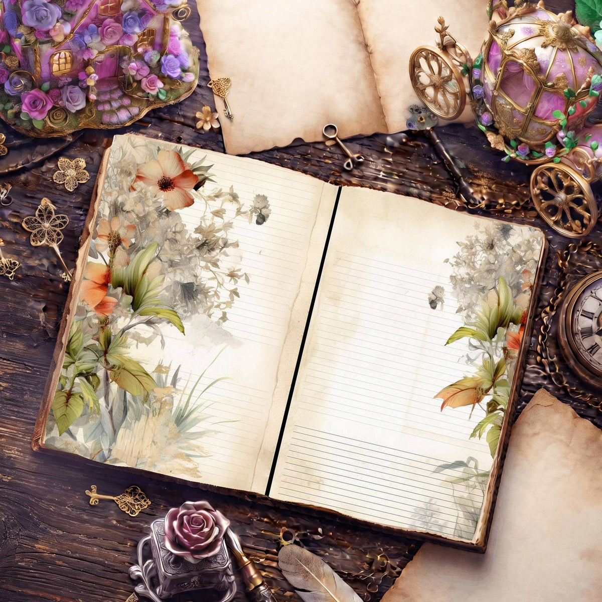 Lined Flower Digital Papers