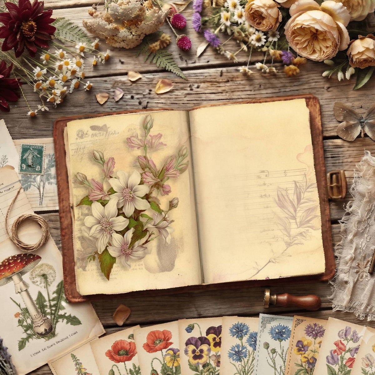 Lined Flower Digital Papers