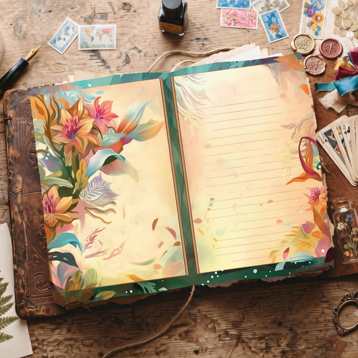 Lined Flower Digital Papers