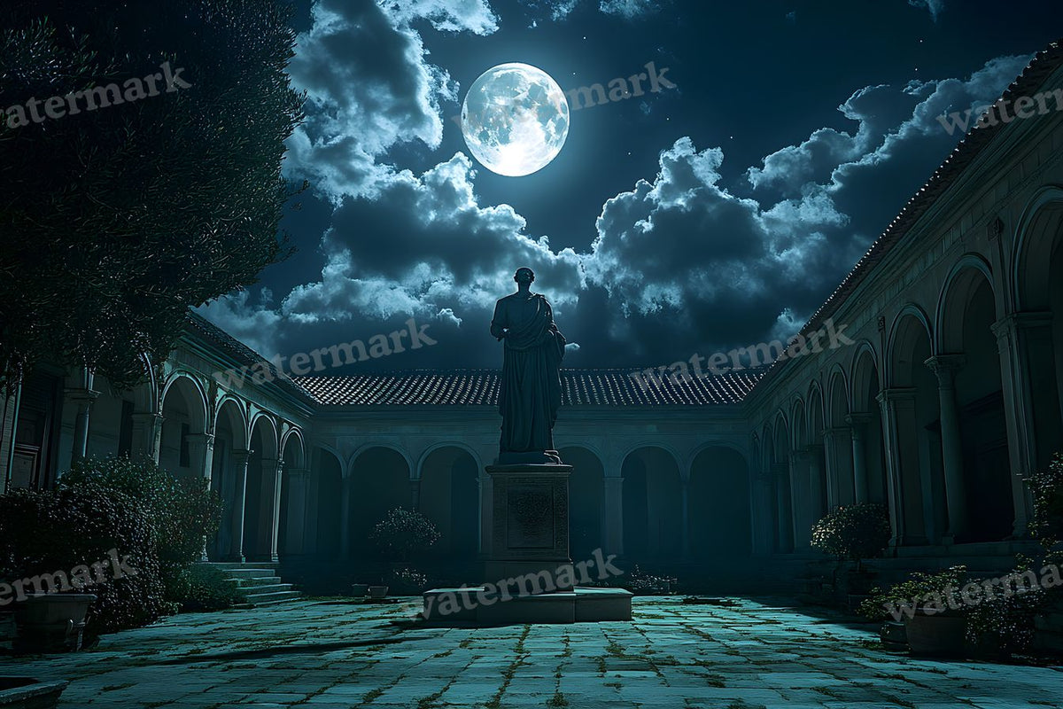 Moonlit Courtyard Scene digital photo backdrop for photo editing, preview 15