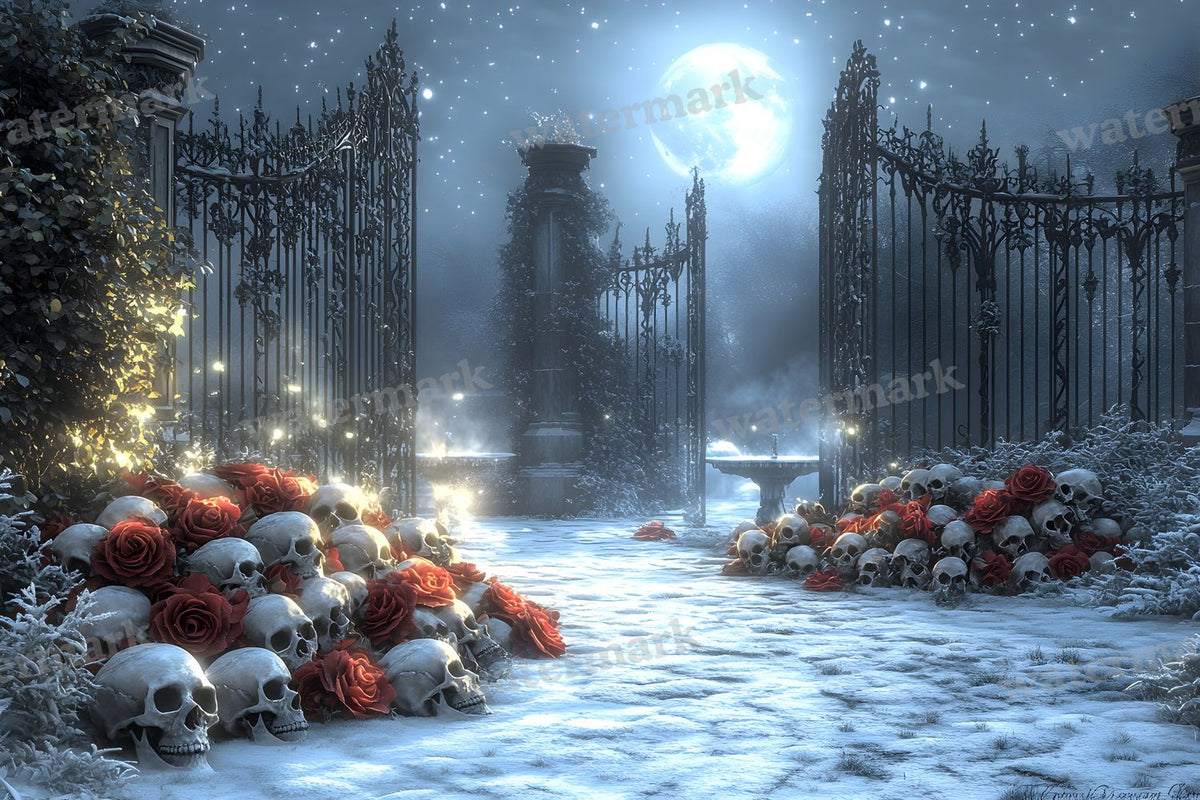 Moonlit Gothic Courtyard Backdrop Images