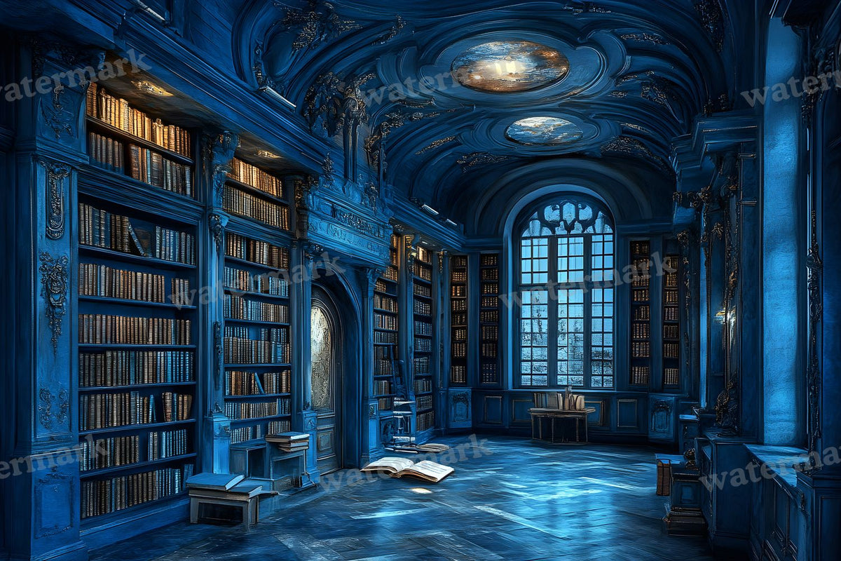 Moonlit Library Backdrop Images