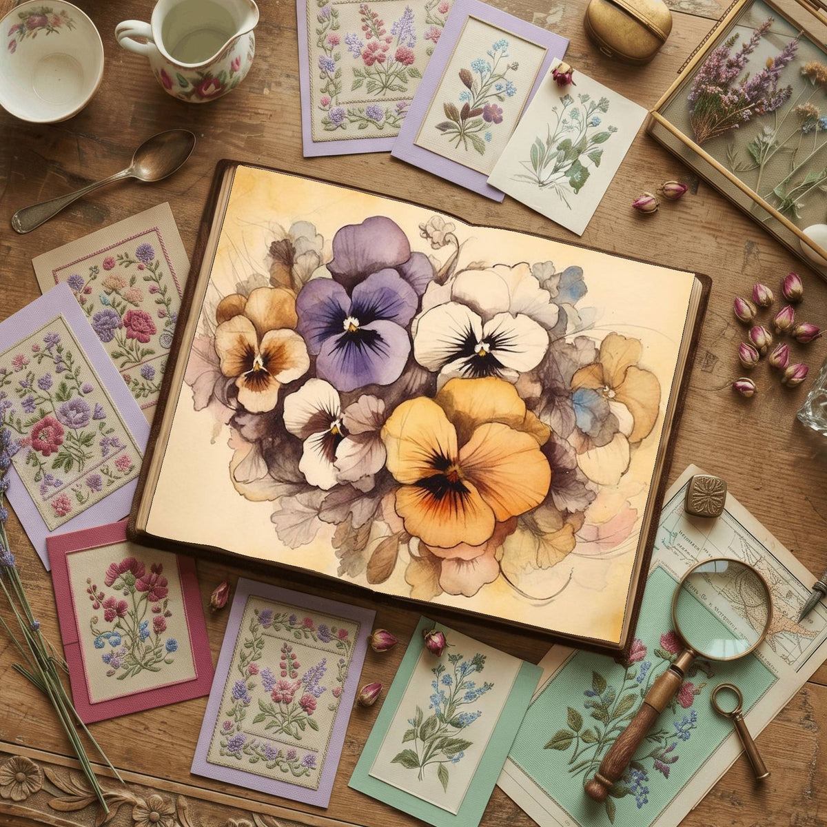 Pansy Flower Watercolour Digital Papers