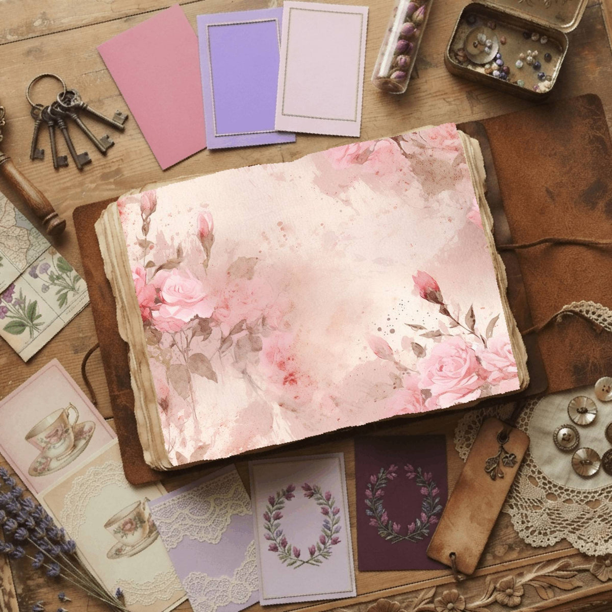 Pink Roses printable junk journal paper, page preview 16