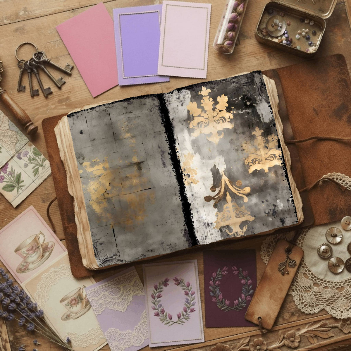 Regal Damask printable junk journal paper, page preview 16