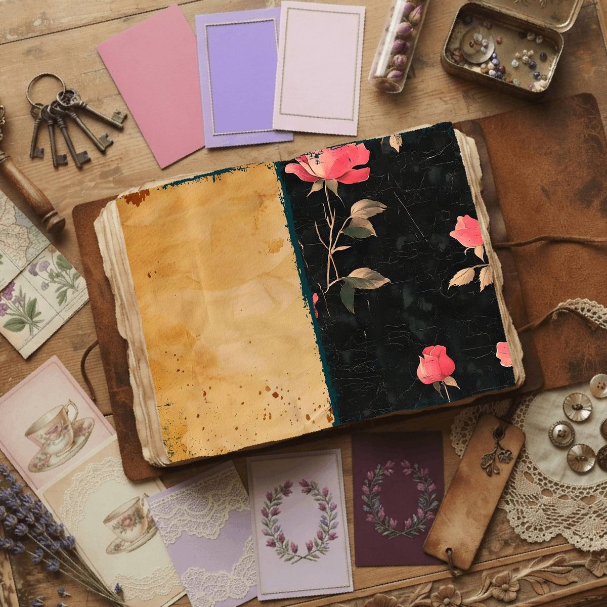 Rose printable junk journal paper, page preview 16