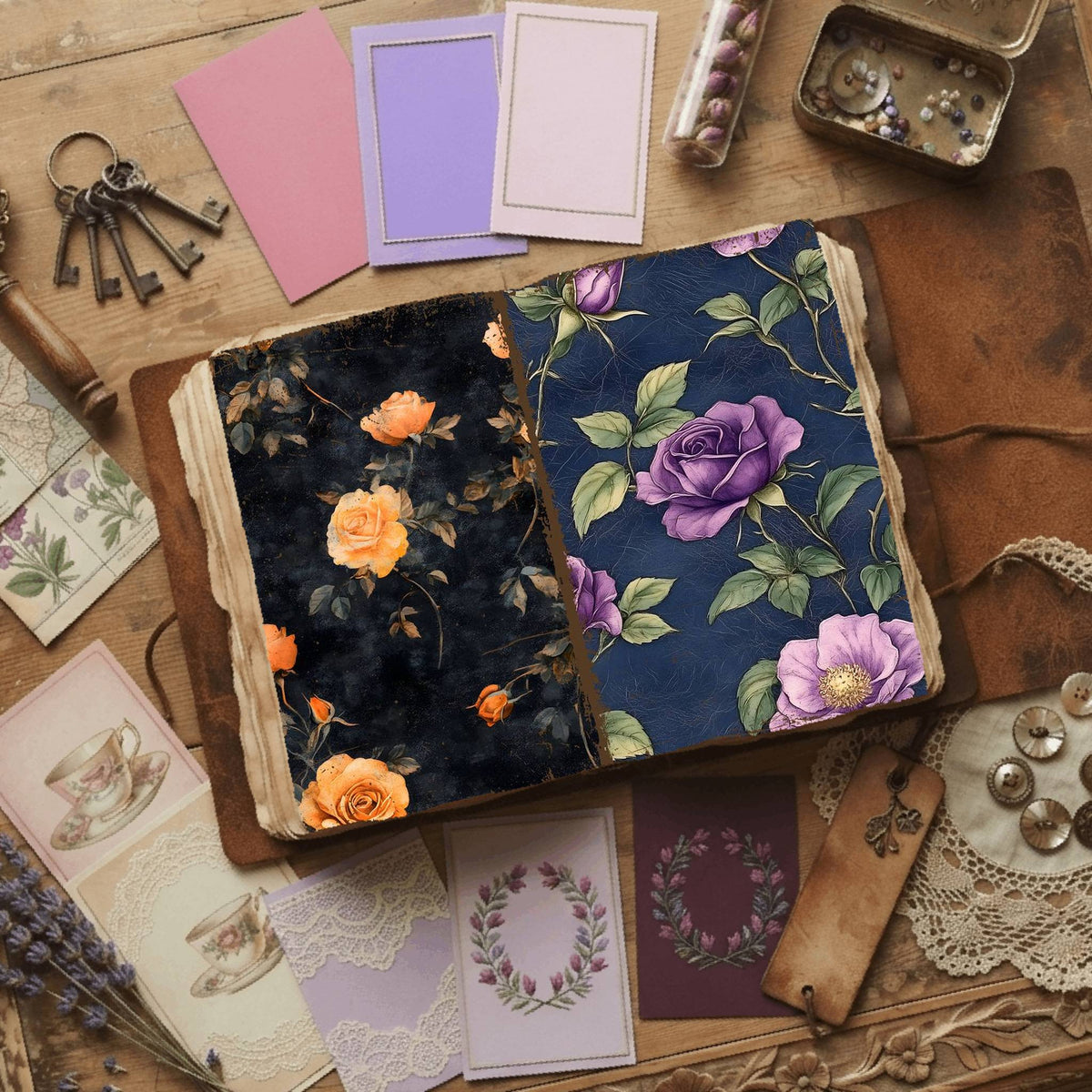 Rose printable junk journal paper, page preview 16