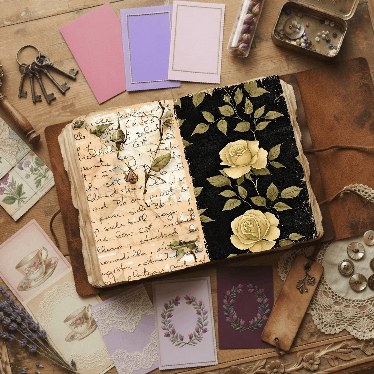 Rose printable junk journal paper, page preview 16