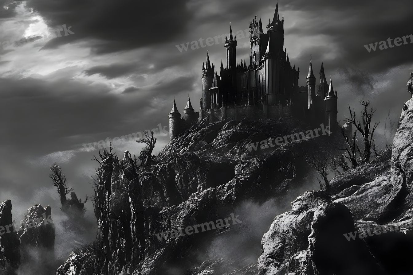 Witch’Castle On Jagged Mountain Dark Sky Backdrop Images