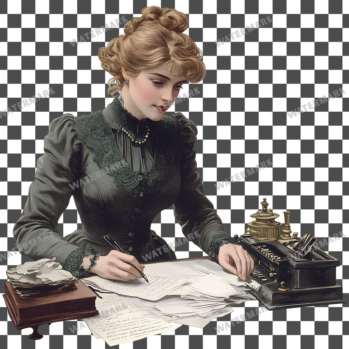 Woman Writer Vintage Style Clipart Pngs
