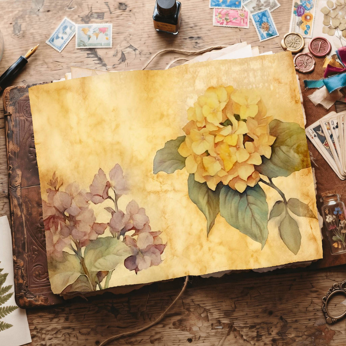 Yellow Hydrangea Digital Papers
