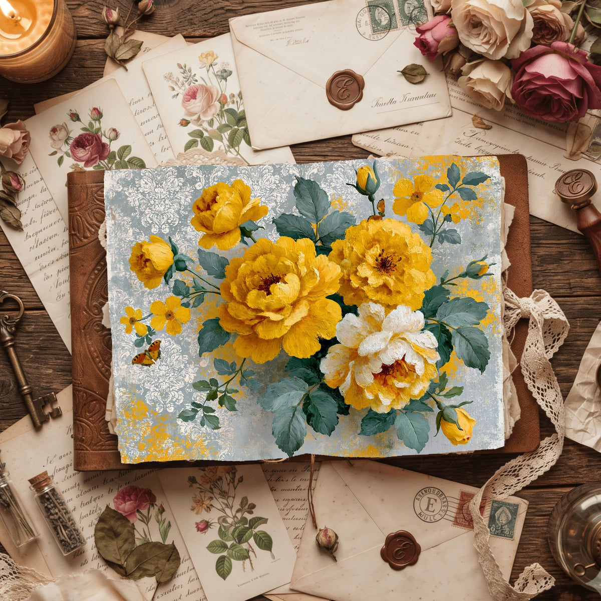 Bright Yellow Shabby Chic Journal Paper