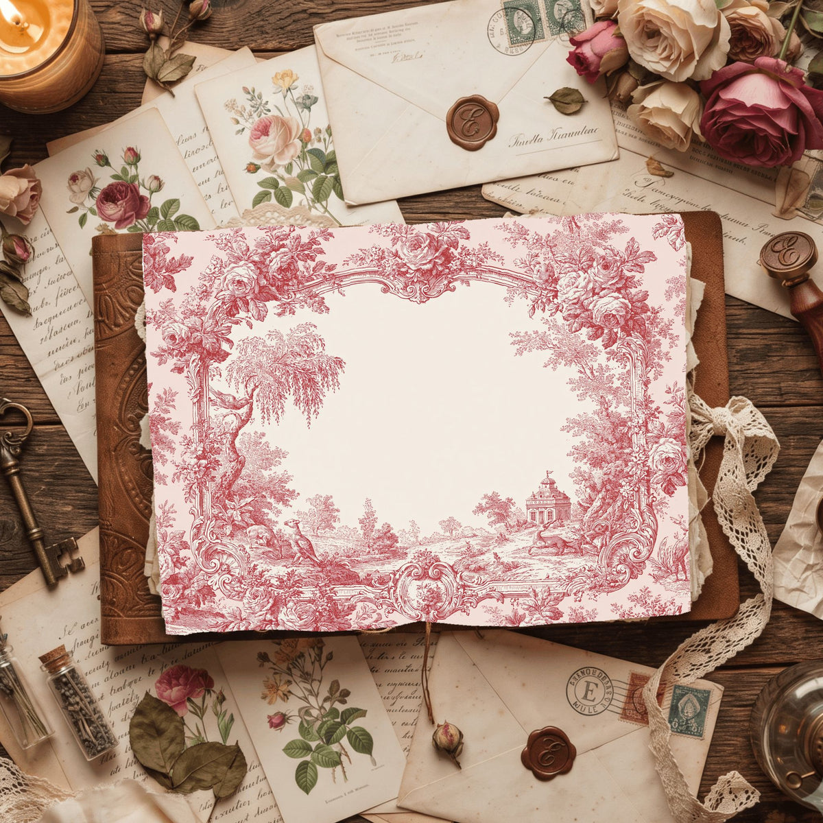 French Toile De Jouy Note Card Border