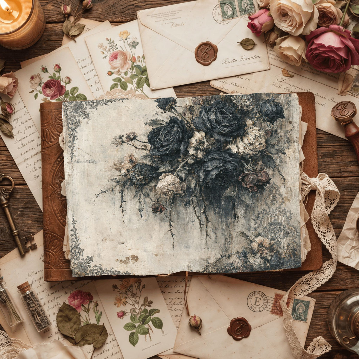Gothic Black Rose Journal Paper