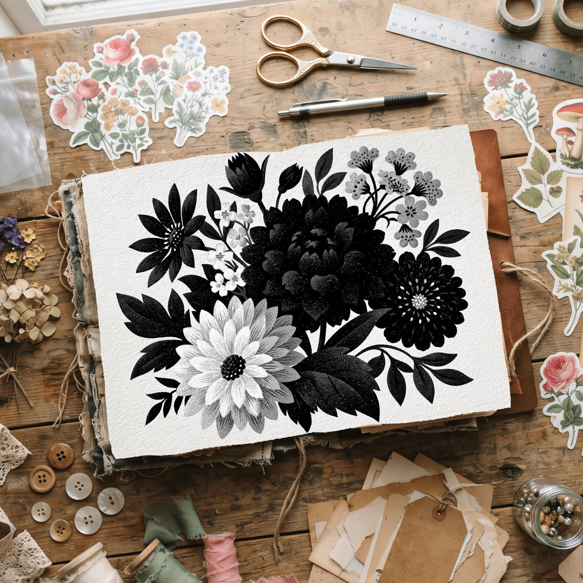 New England Wildflower Block Print