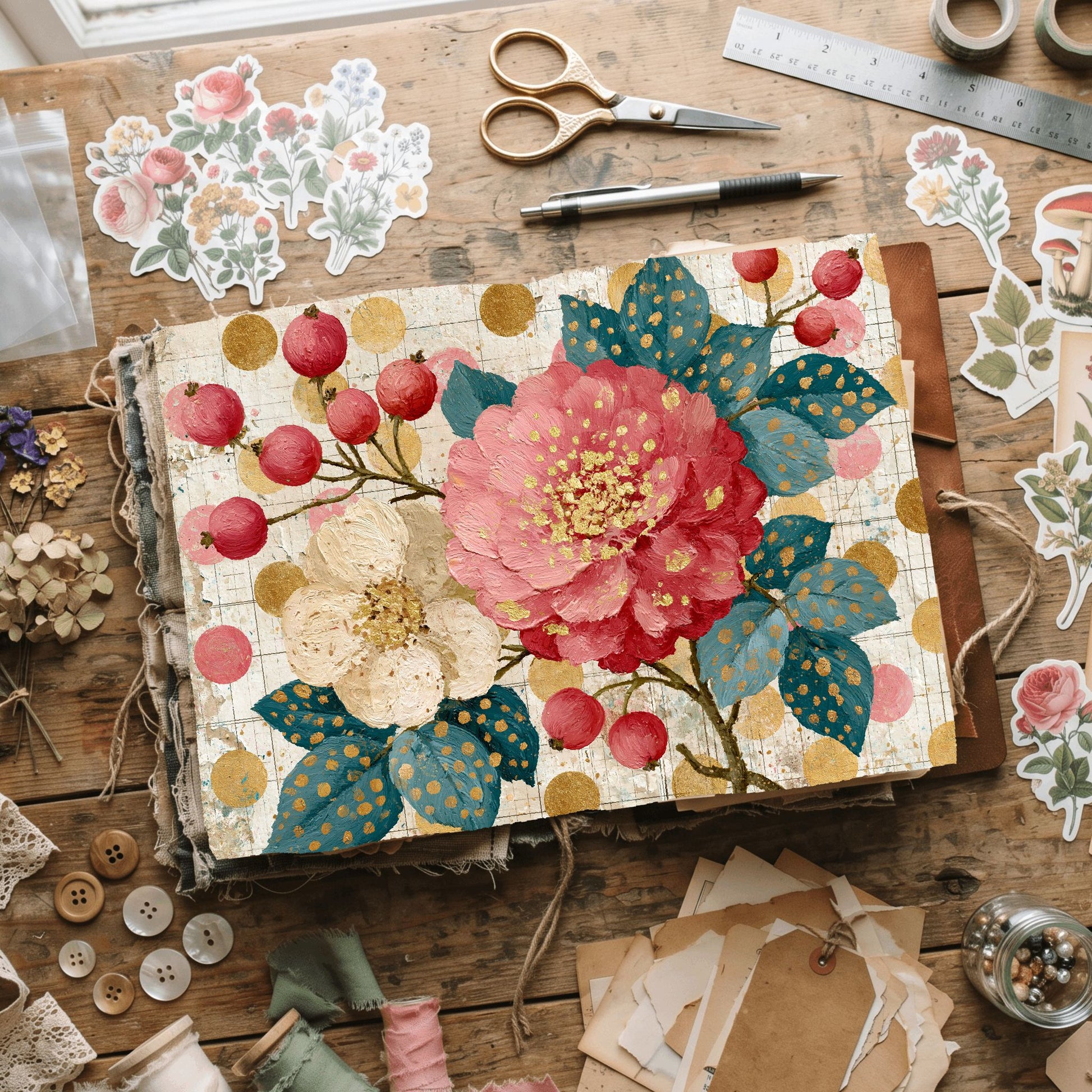 Pink & Gold Shabby Chic Journal Paper