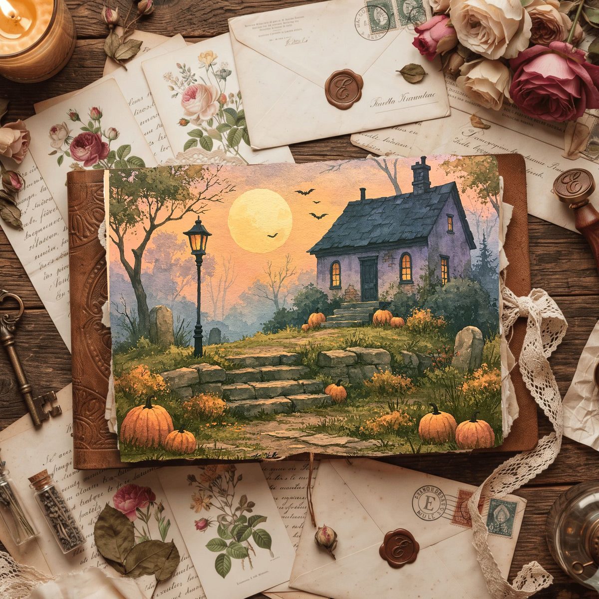 Purple Halloween Watercolor Art