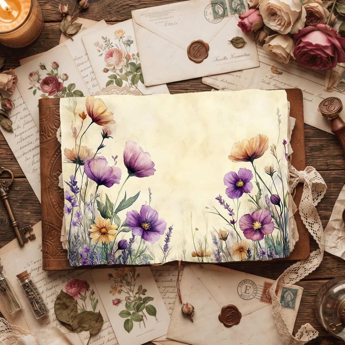 Purple Wildflower Corner Stationery