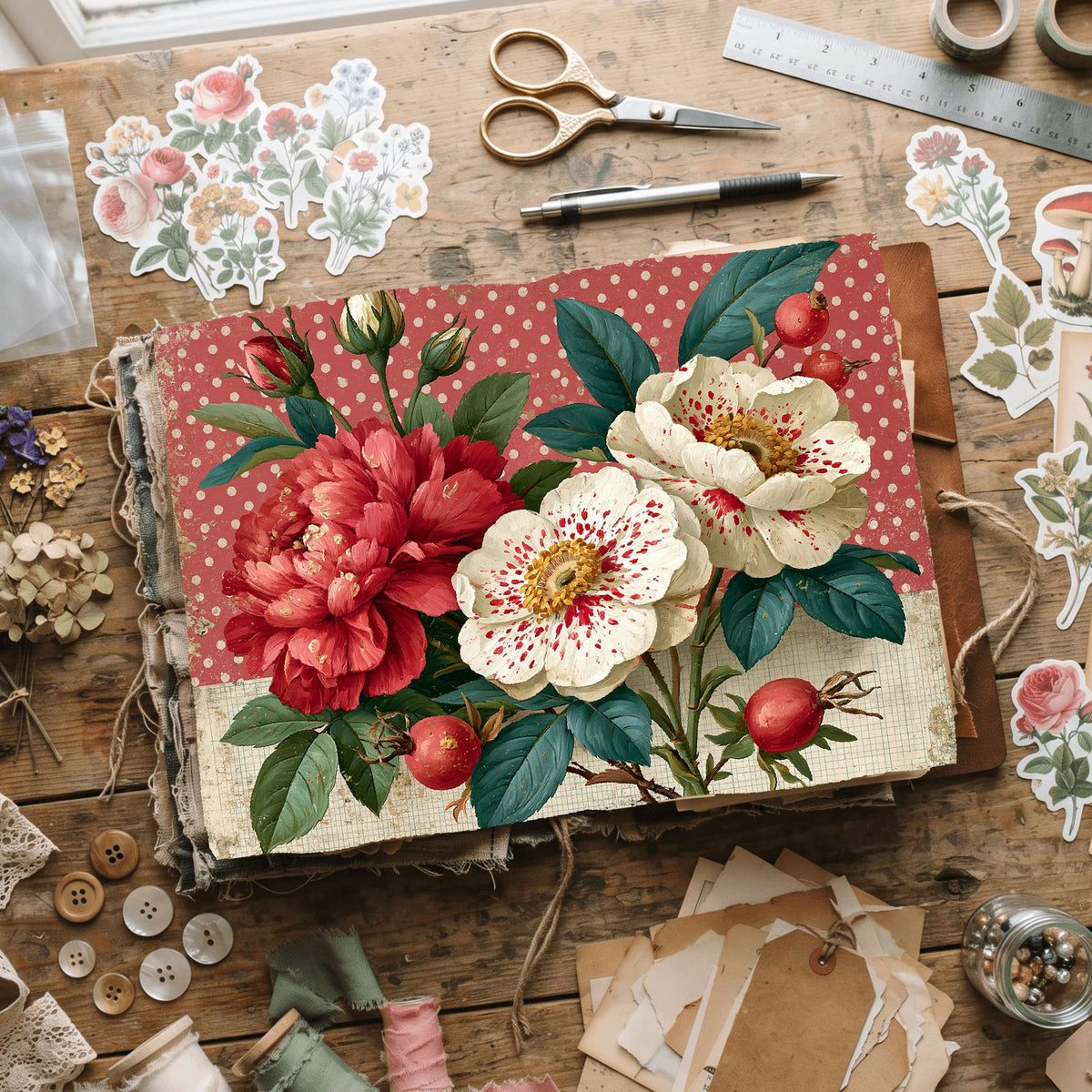 Red Shabby Chic Journal Paper