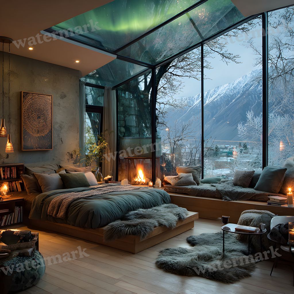 Snowy Glascabin Bedroom Backdrop Images