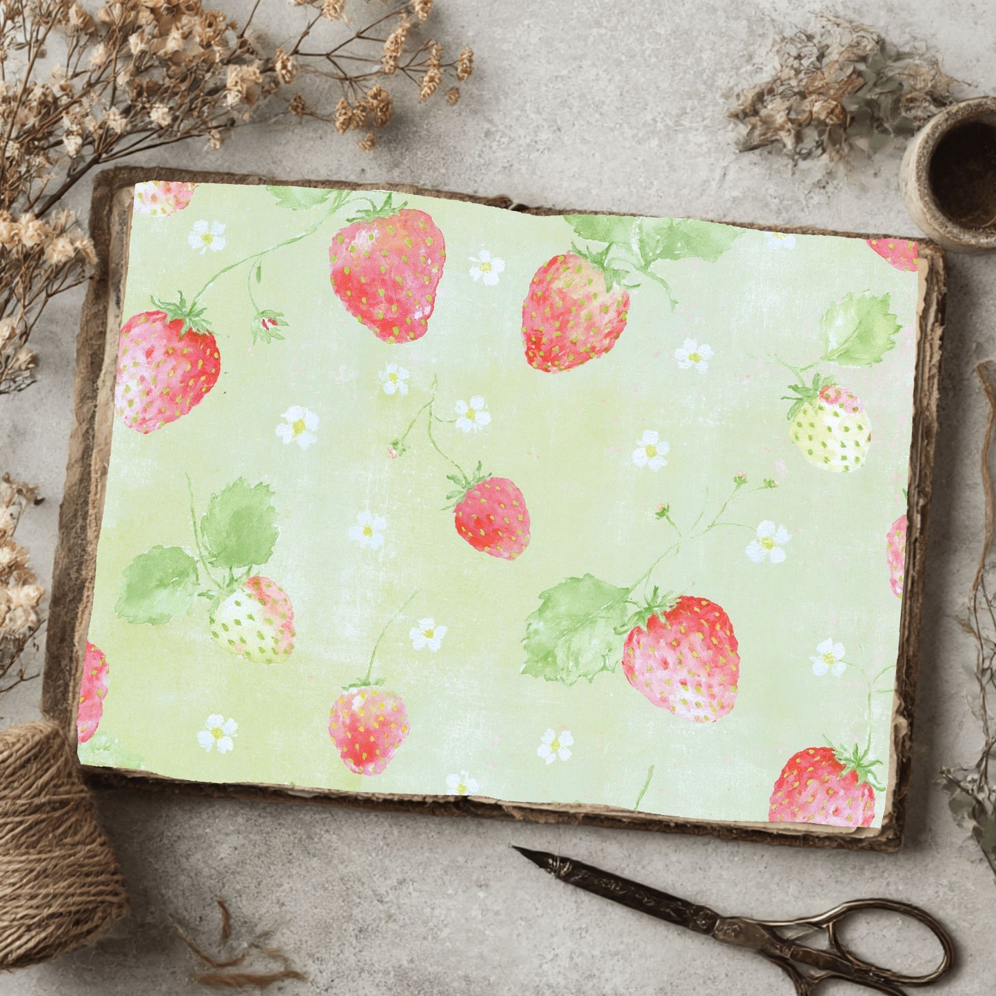 Strawberry Botanical Scrapbook Paper
