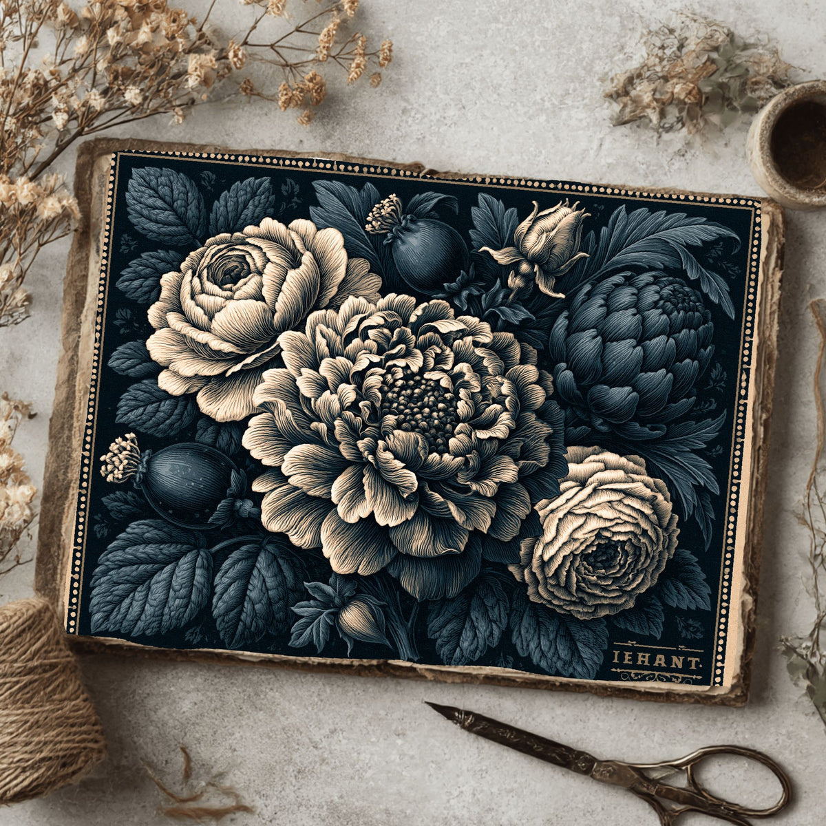 Vintage Black Ink Floral Illustration