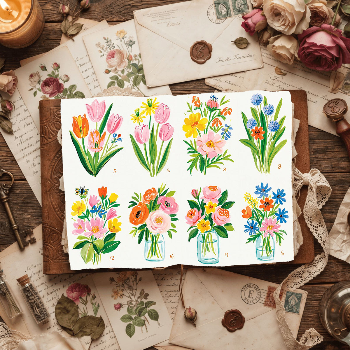 Watercolor Wildflower Botanical Illustration Set