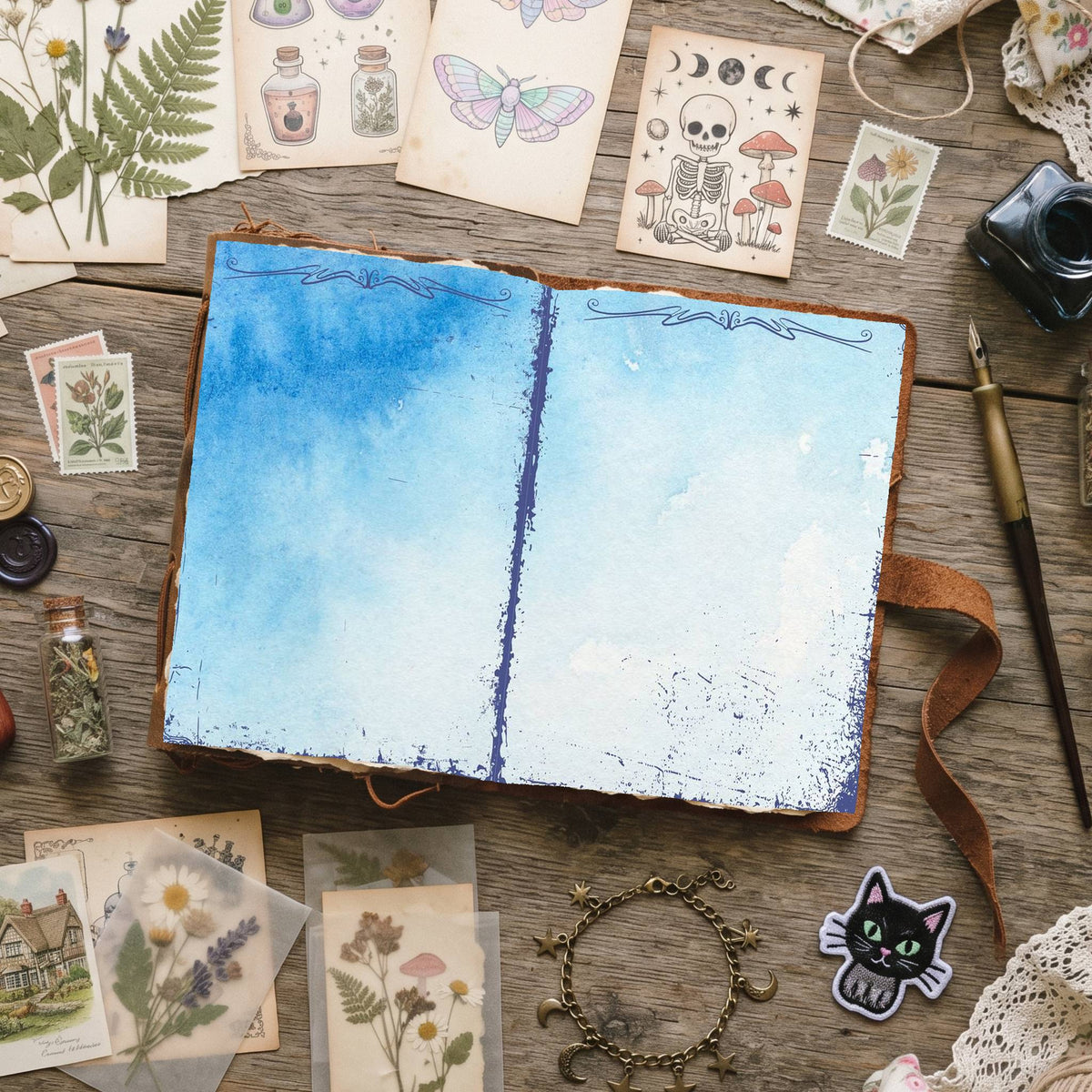 Blue Watercolor Distressed Blank And Lined Digital Papers