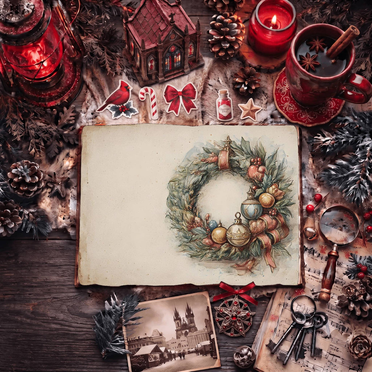 Festive Holiday Wreath Digital Papers