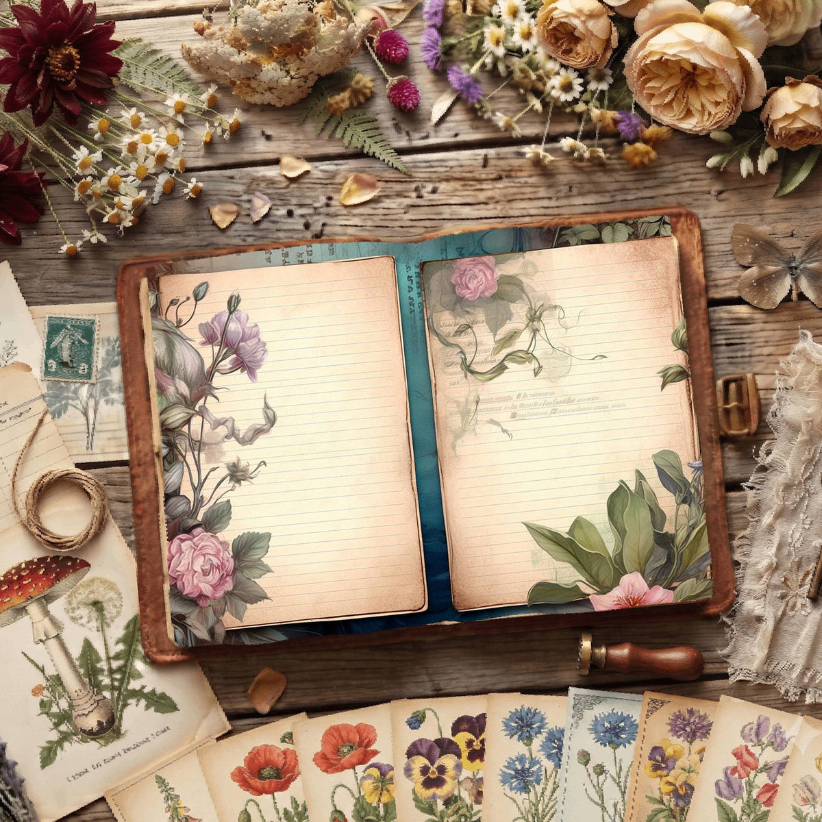 Floral Lined Digital Papers