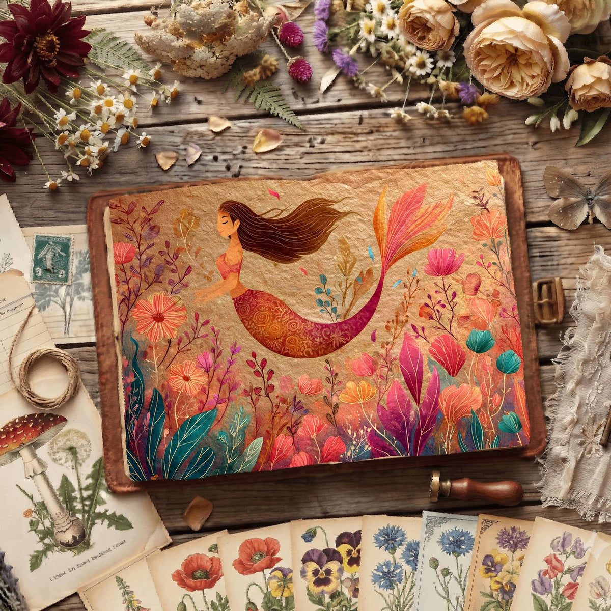 Floral Mermaid Underwater Digital Papers
