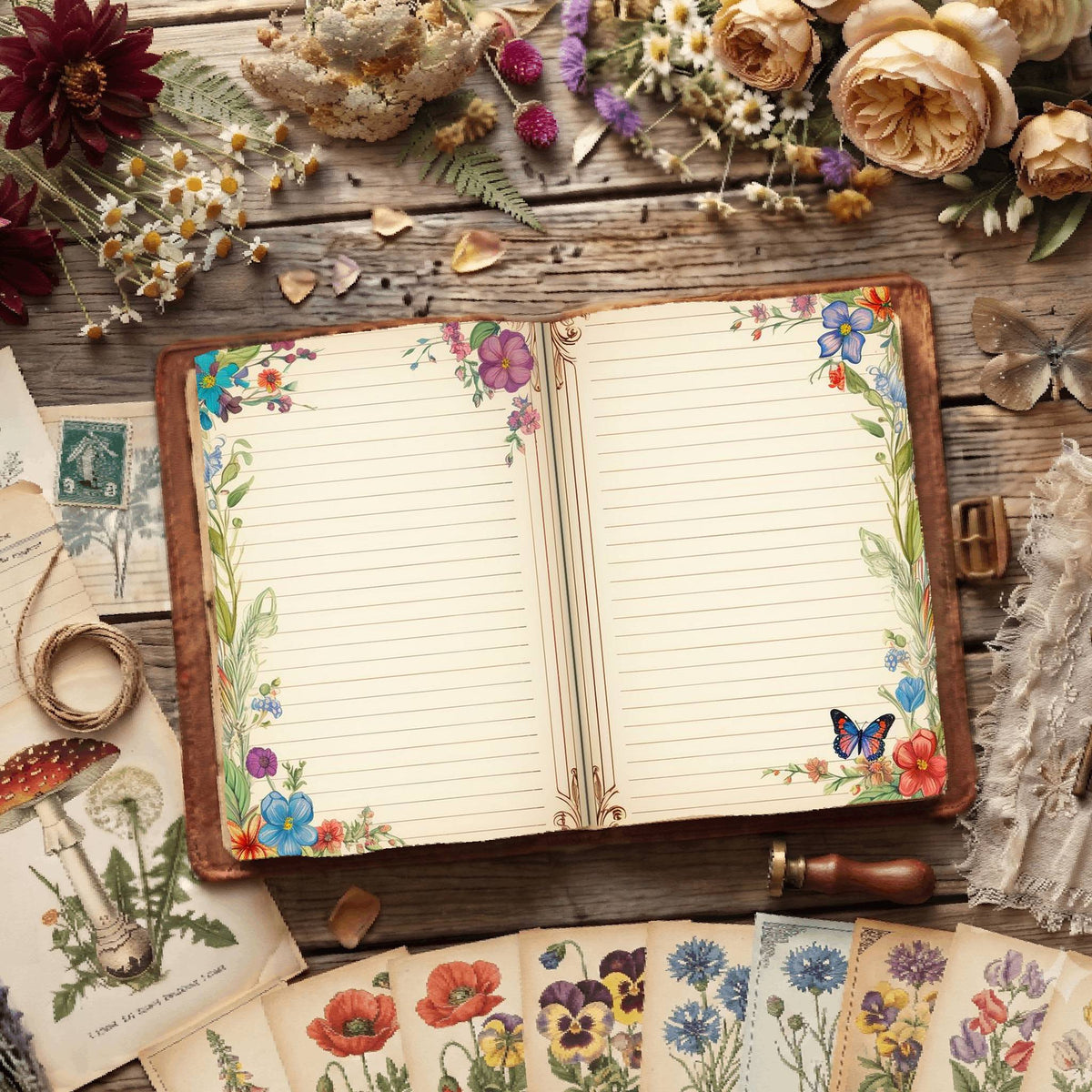 Lined Floral Digital Papers