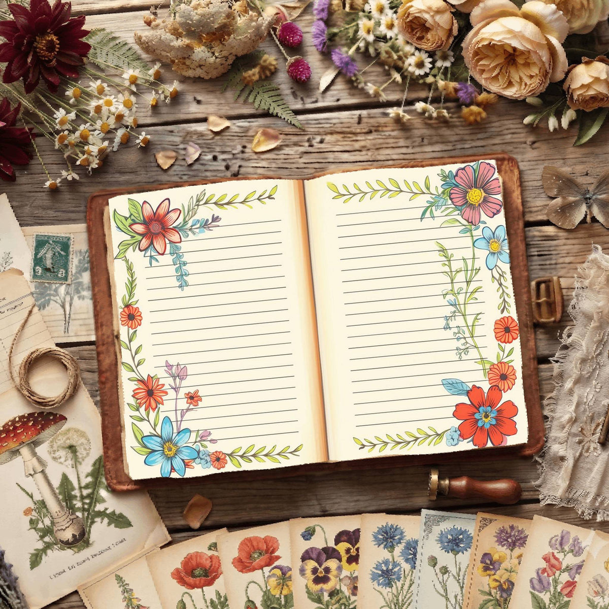 Lined Floral Digital Papers