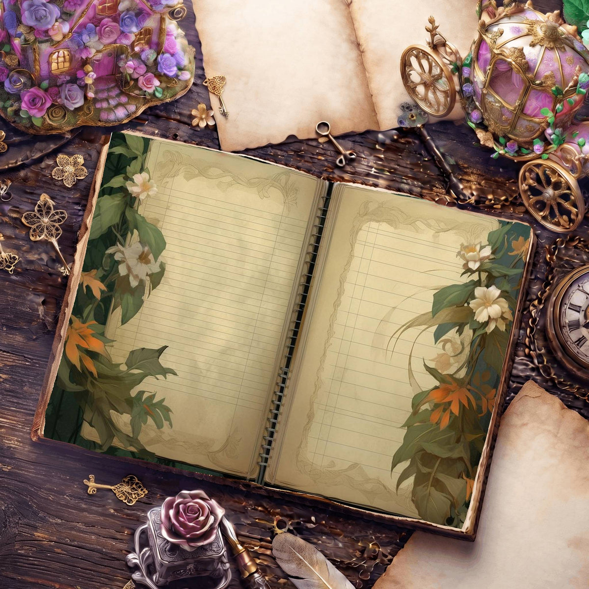 Lined Flower Digital Papers