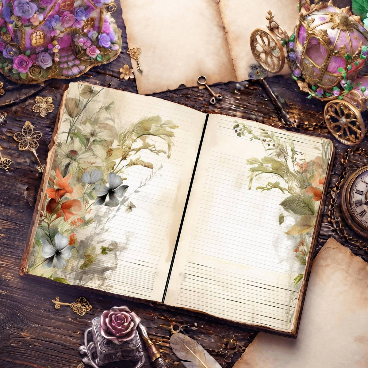 Lined Flower Digital Papers