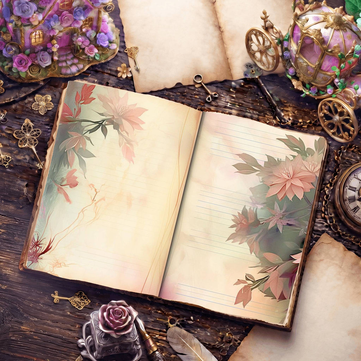 Lined Flower Digital Papers