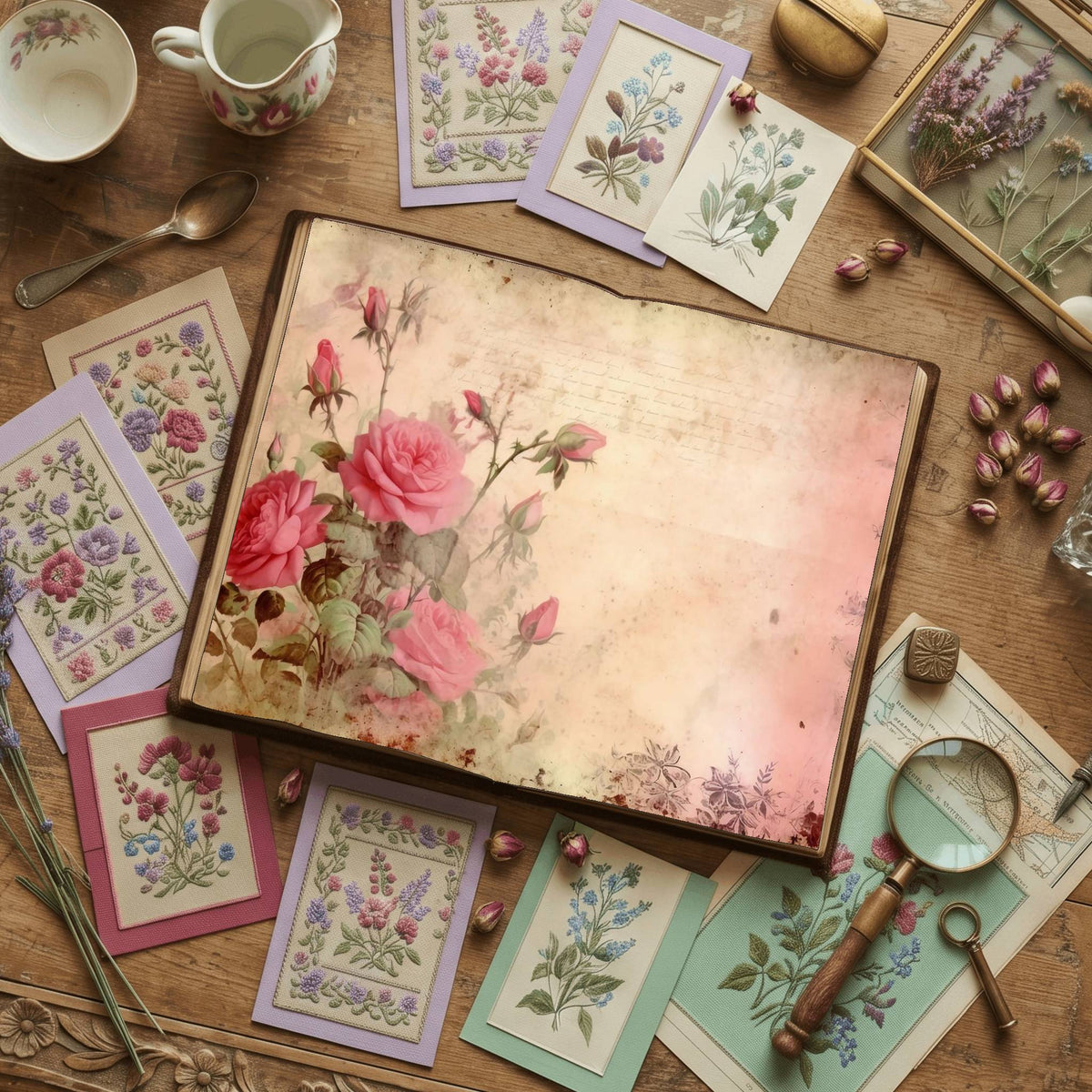 Pink Rose printable junk journal paper, page preview 17