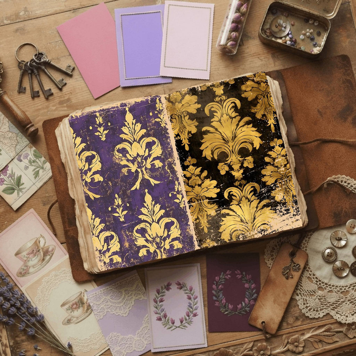 Regal Damask printable junk journal paper, page preview 17