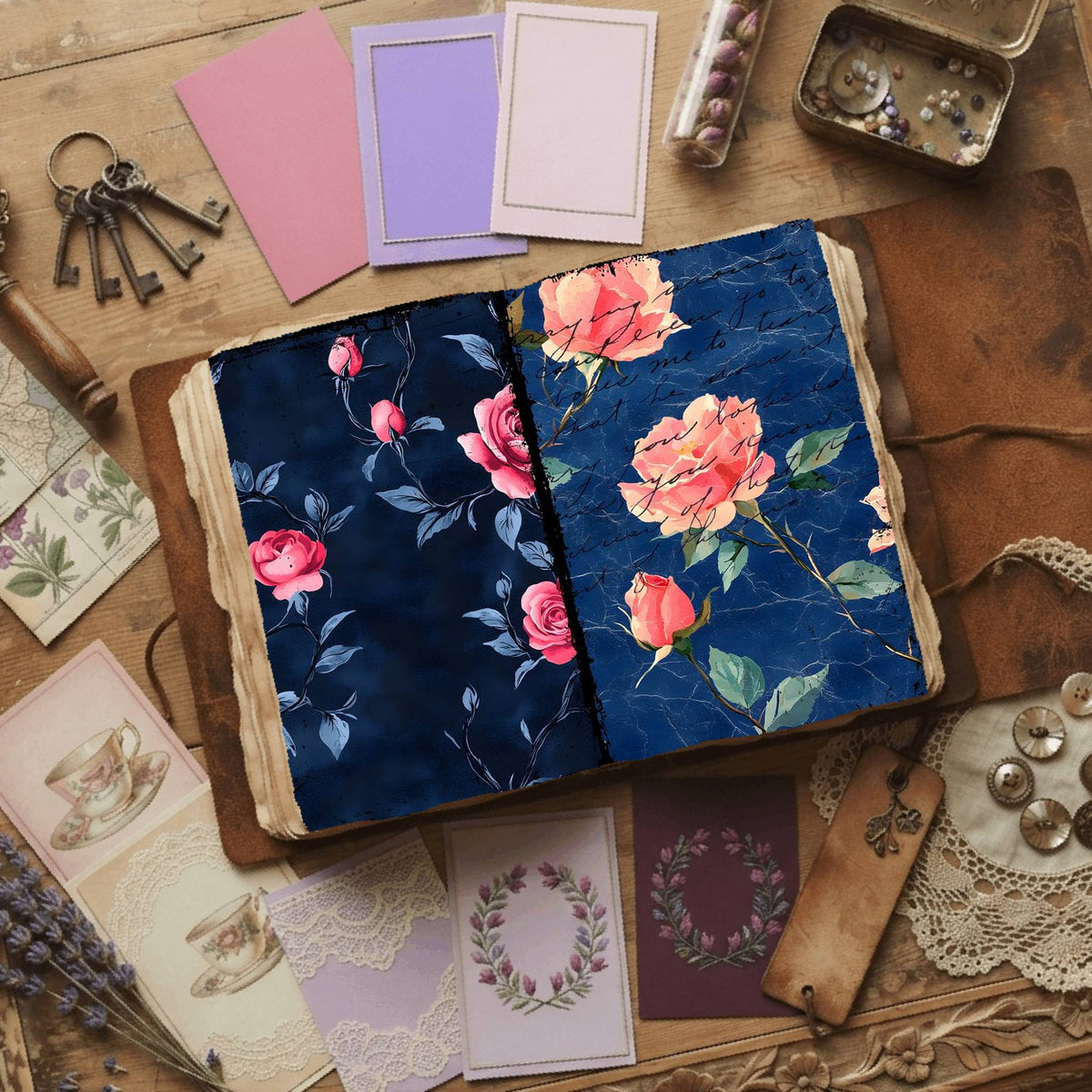 Rose printable junk journal paper, page preview 17