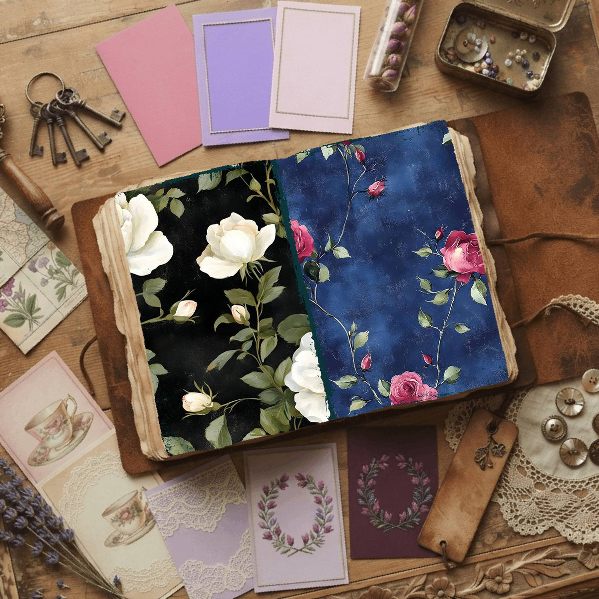 Rose printable junk journal paper, page preview 17